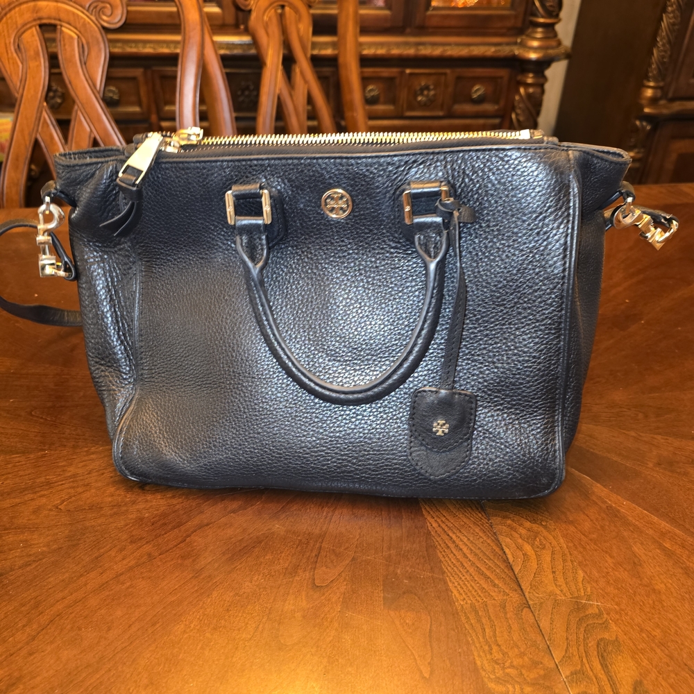 Tory Burch Robinson Black Pebbled Leather Large Tote
